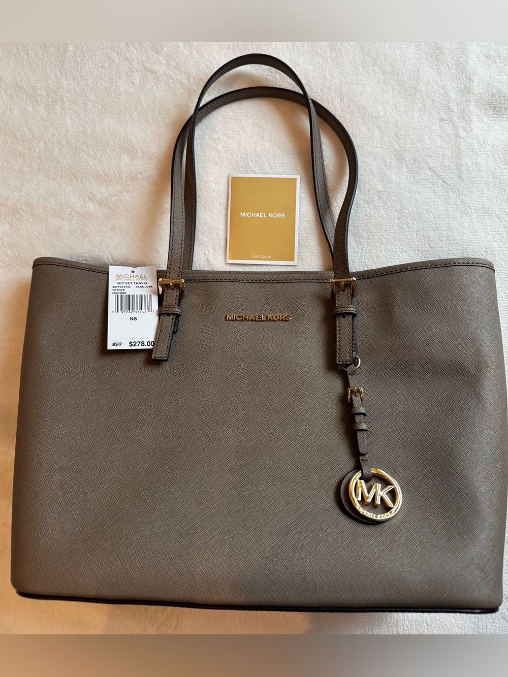 Michael Kors Jet Set Travel Leather Tote NWT Dark Dune